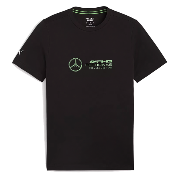 T-Shirt Ufficiale Puma Mercedes-AMG PETRONAS F1 Team – Nero con Dettagli PETRONAS Green